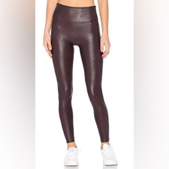 SPANX Faux Leather High Waist Leggings in Wine Sz Small - Picture 1 of 7